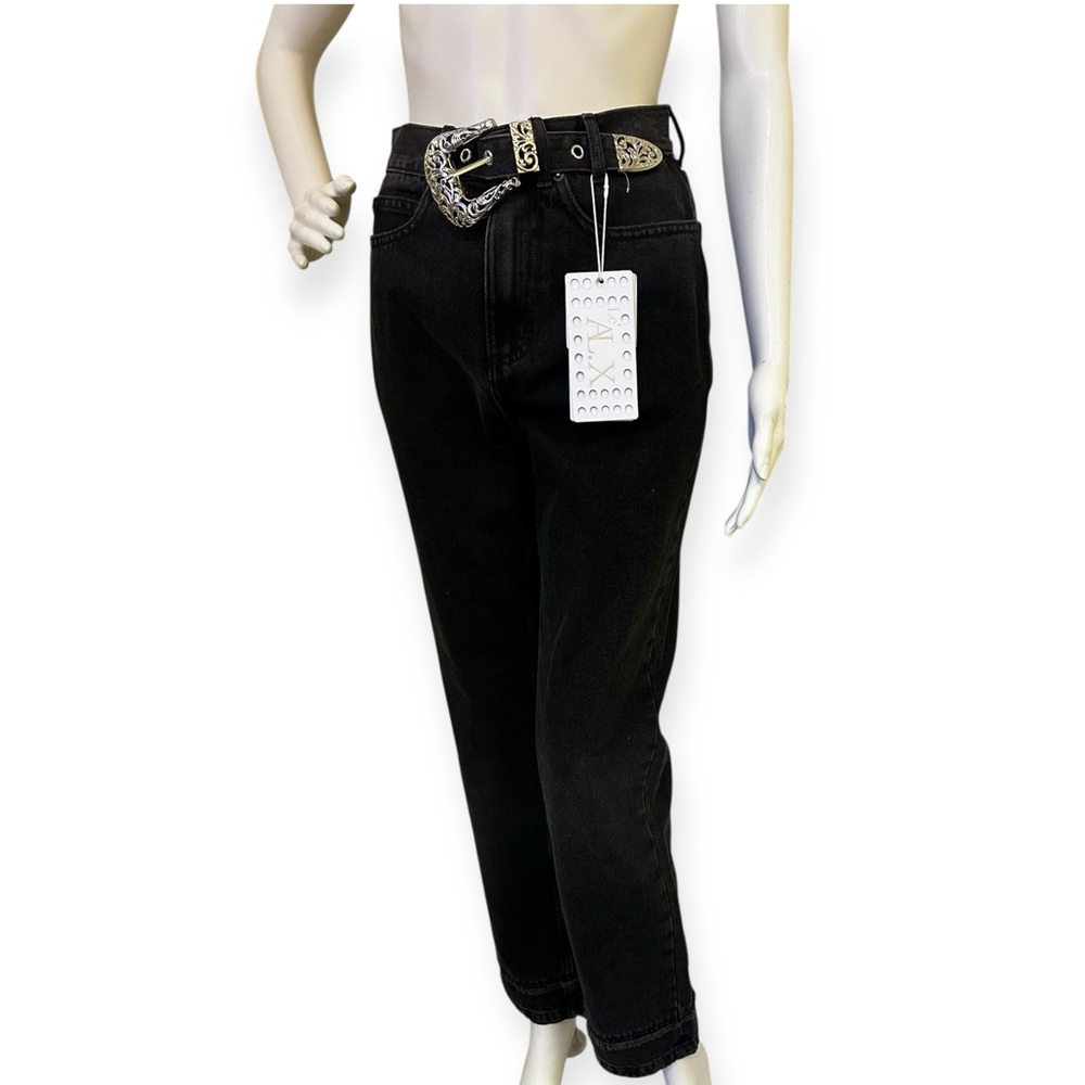 Le' AL.X Denim Built-In Western Belt High Rise Straight Leg Pocket Jeans